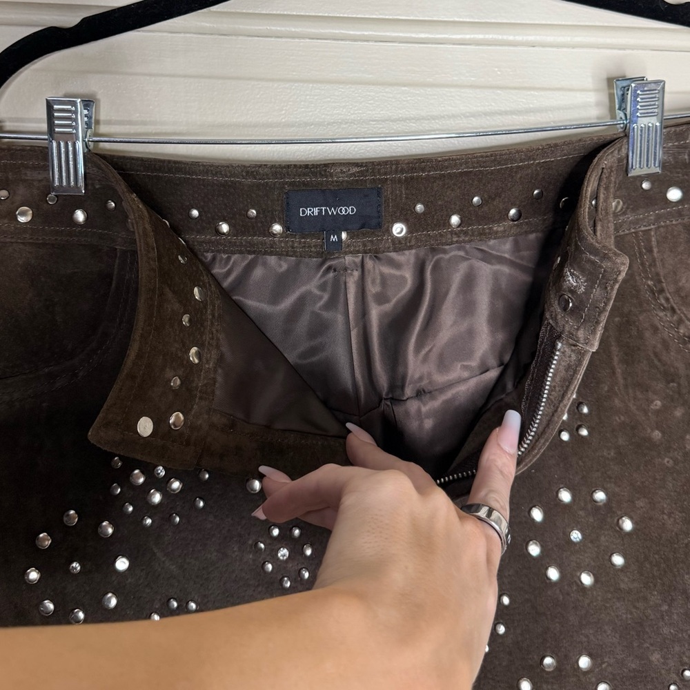 DRIFTWOOD Brown Studded Suede Shorts - Picture 3 of 3